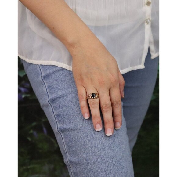 10k Yellow Gold Black Onyx Heart Black Hills Gold Ring Size 7 1/2 - Picture 4 of 7